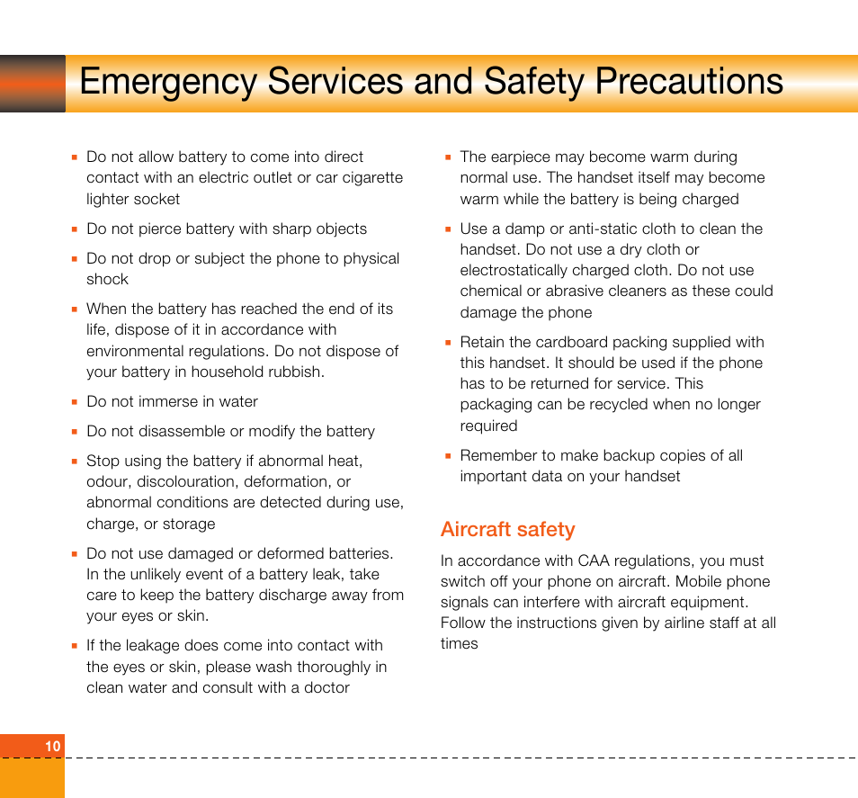 Emergency services and safety precautions, Aircraft safety | LG U8360 User Manual | Page 12 / 140