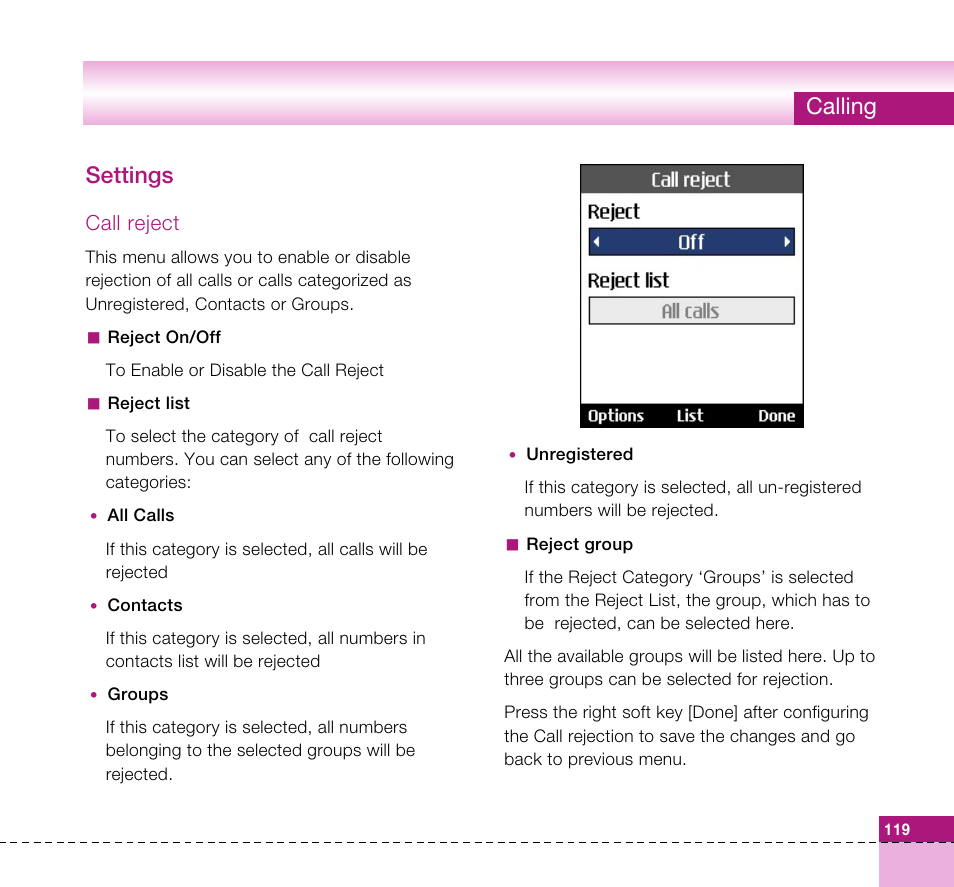 Calling settings | LG U8360 User Manual | Page 121 / 140