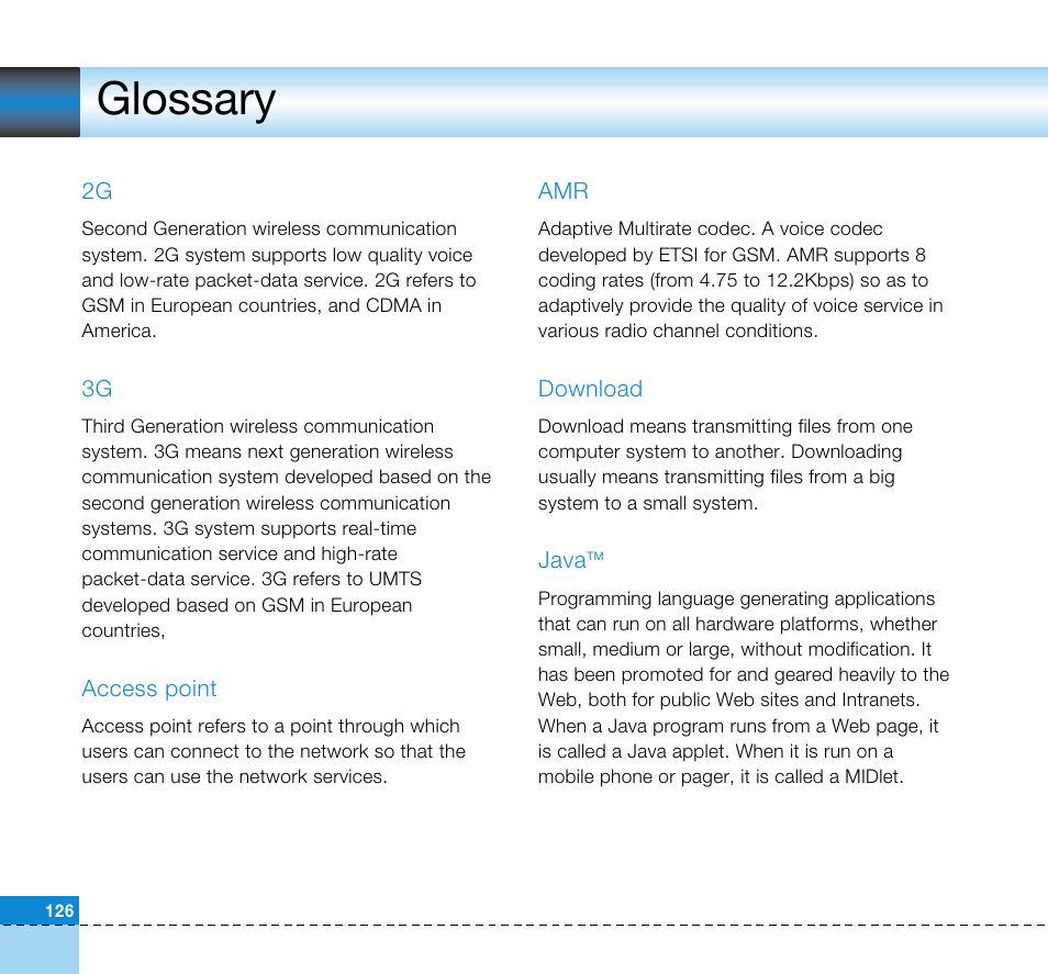 Glossary | LG U8360 User Manual | Page 128 / 140