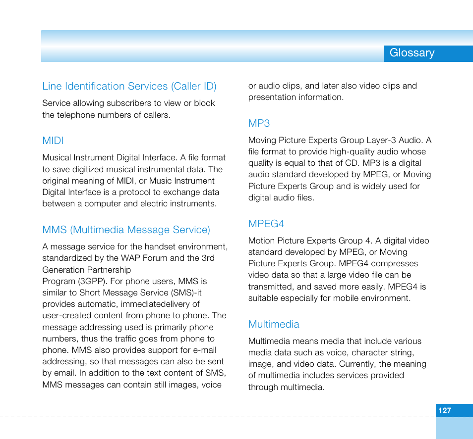 Glossary | LG U8360 User Manual | Page 129 / 140