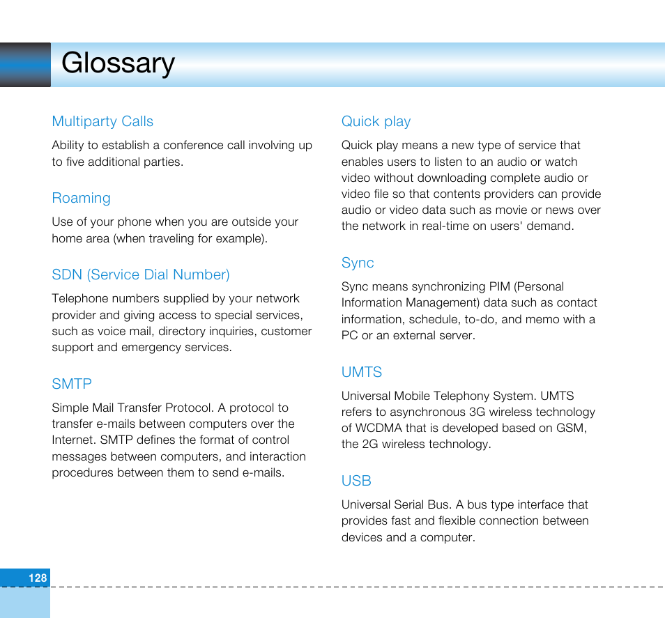Glossary | LG U8360 User Manual | Page 130 / 140