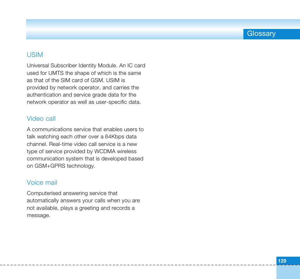 Glossary | LG U8360 User Manual | Page 131 / 140