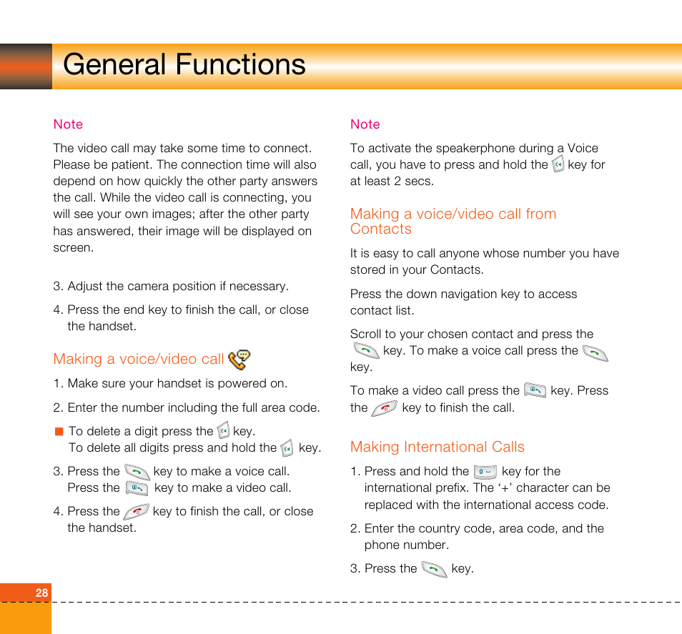 General functions | LG U8360 User Manual | Page 30 / 140