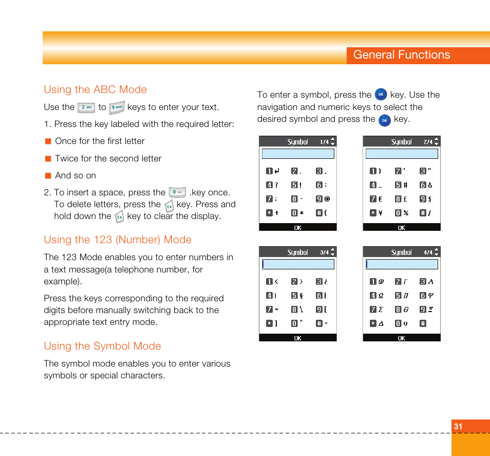 General functions | LG U8360 User Manual | Page 33 / 140