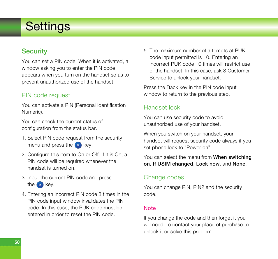 Settings, Security | LG U8360 User Manual | Page 52 / 140