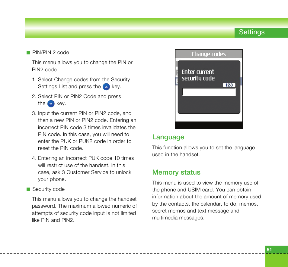 Settings, Language | LG U8360 User Manual | Page 53 / 140