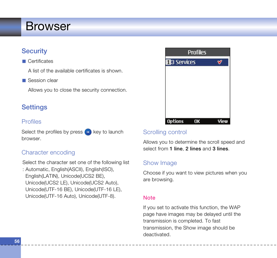 Browser, Security, Settings | LG U8360 User Manual | Page 58 / 140