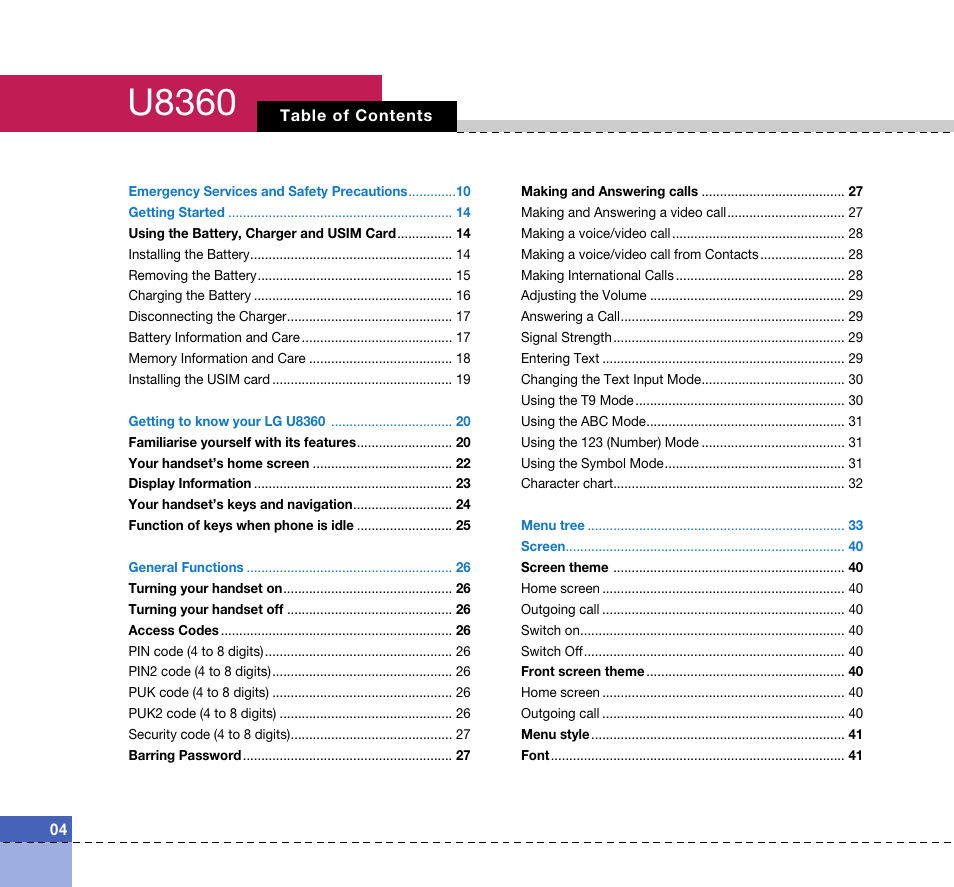 LG U8360 User Manual | Page 6 / 140
