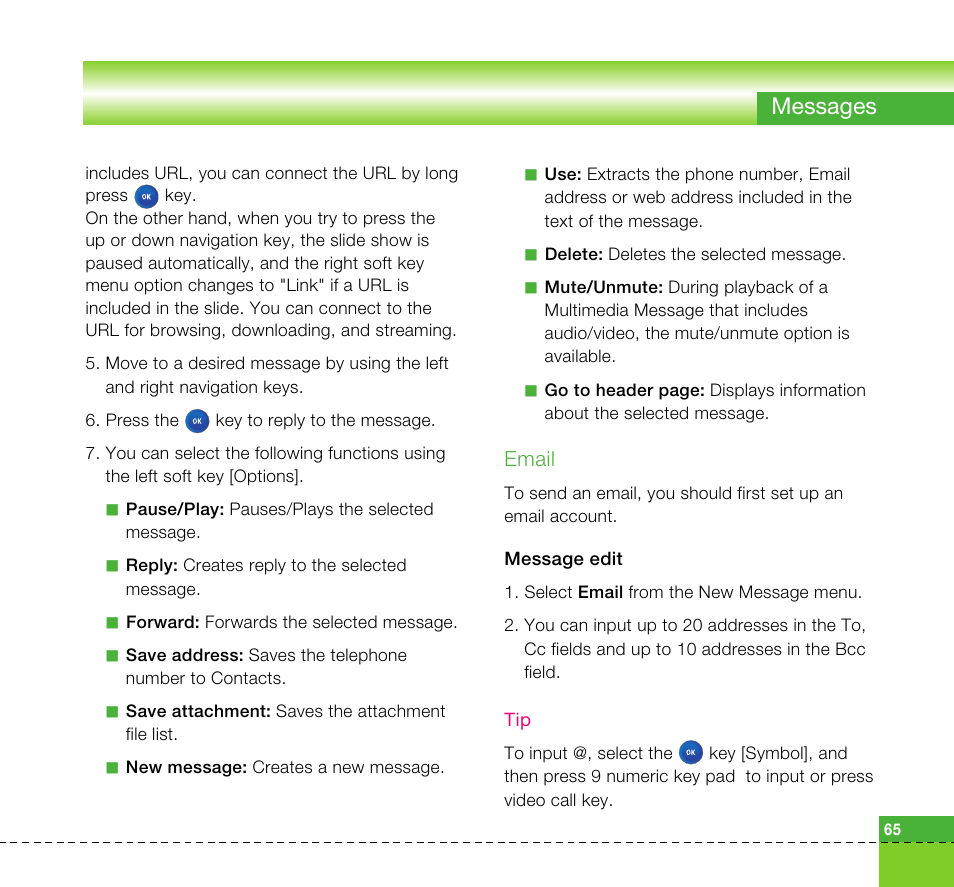 Messages | LG U8360 User Manual | Page 67 / 140