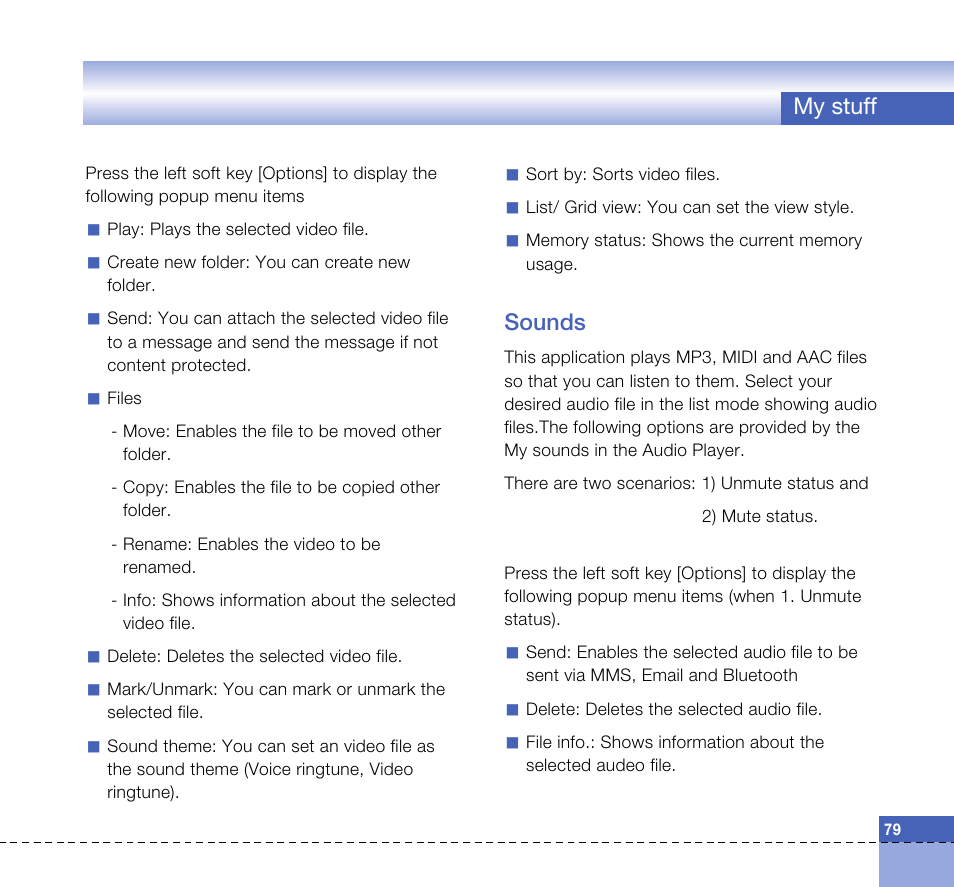 My stuff, Sounds | LG U8360 User Manual | Page 81 / 140