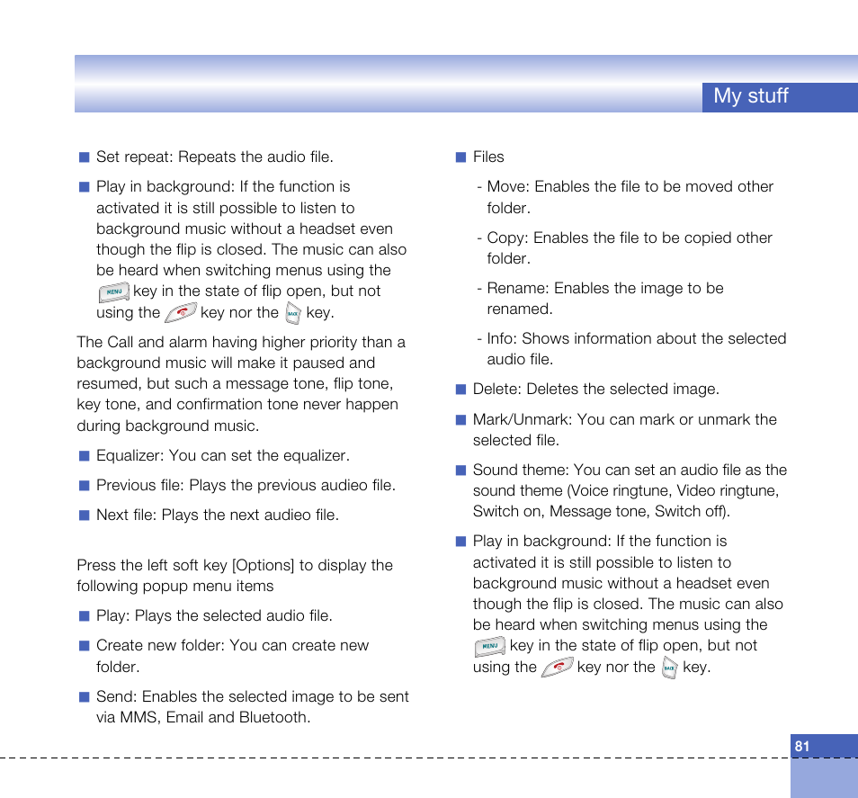 My stuff | LG U8360 User Manual | Page 83 / 140