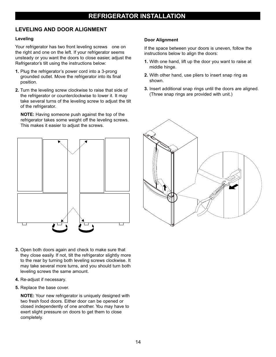 Refrigerator installation | LG LFC23760 User Manual | Page 14 / 60