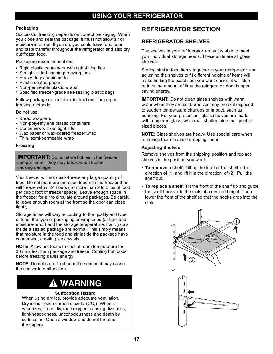 Warning, Using your refrigerator | LG LFC23760 User Manual | Page 17 / 60