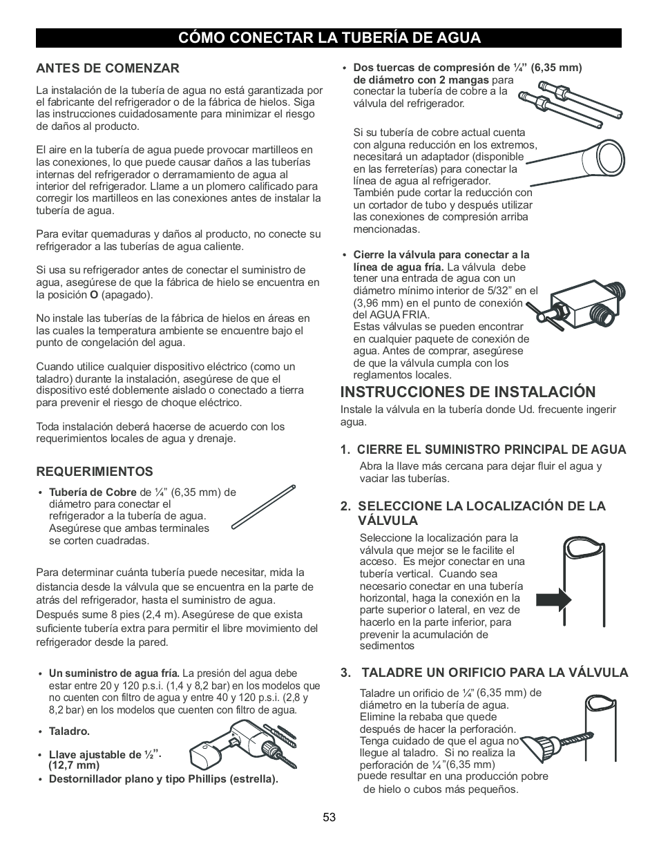 Instrucciones de instalación, Cómo conectar la tubería de agua | LG LFC23760 User Manual | Page 53 / 60