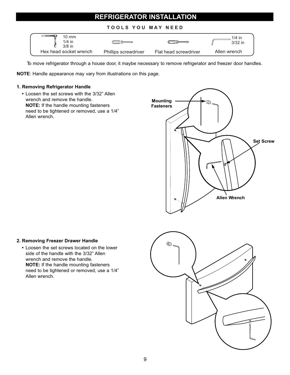 Refrigerator installation | LG LFC23760 User Manual | Page 9 / 60