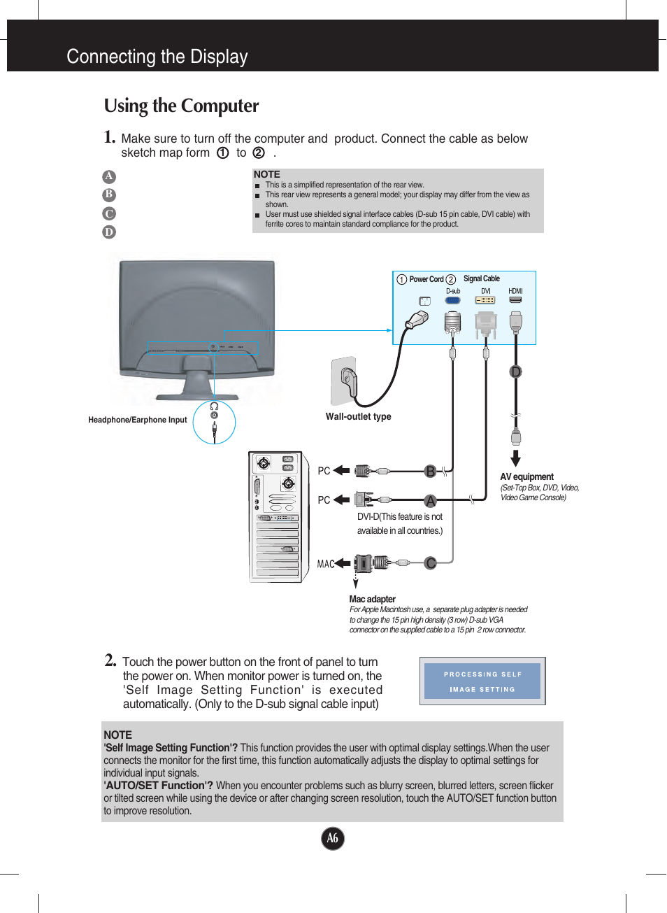 Using the computer, Connecting the display | LG W2353V User Manual | Page 7 / 28