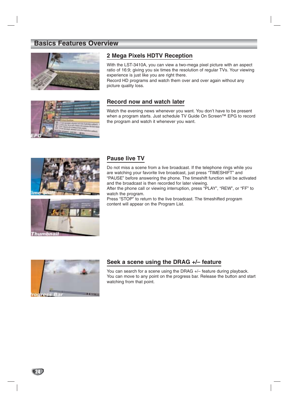 Basics features overview | LG LST-3410A User Manual | Page 24 / 68