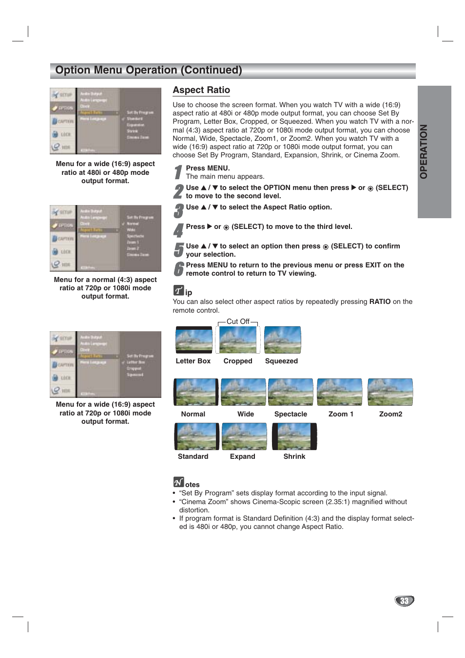 Option menu operation (continued) | LG LST-3410A User Manual | Page 33 / 68