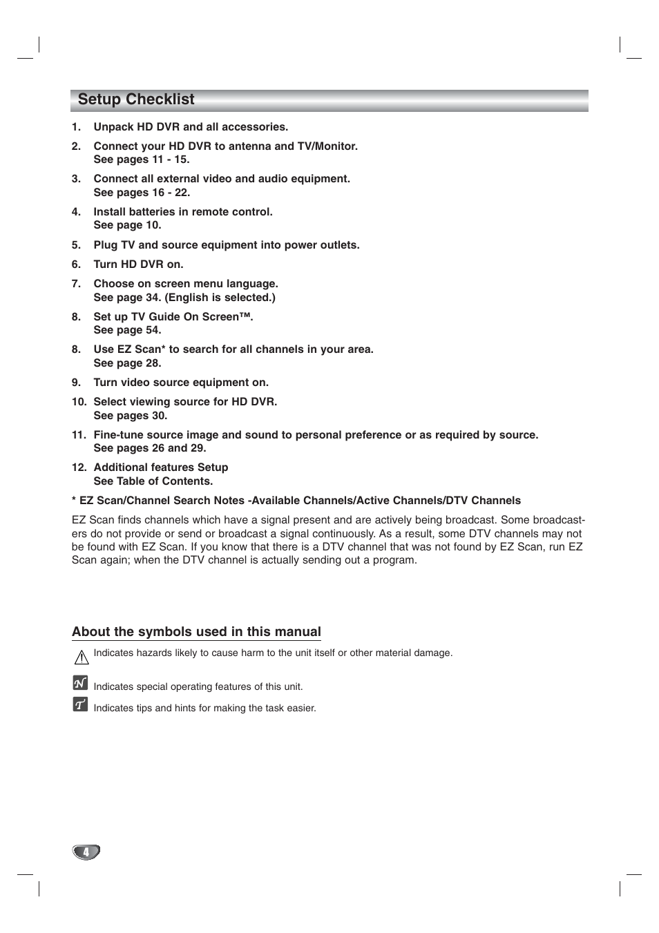 Setup checklist | LG LST-3410A User Manual | Page 4 / 68