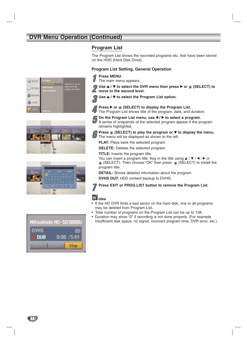 Dvr menu operation (continued) | LG LST-3410A User Manual | Page 44 / 68