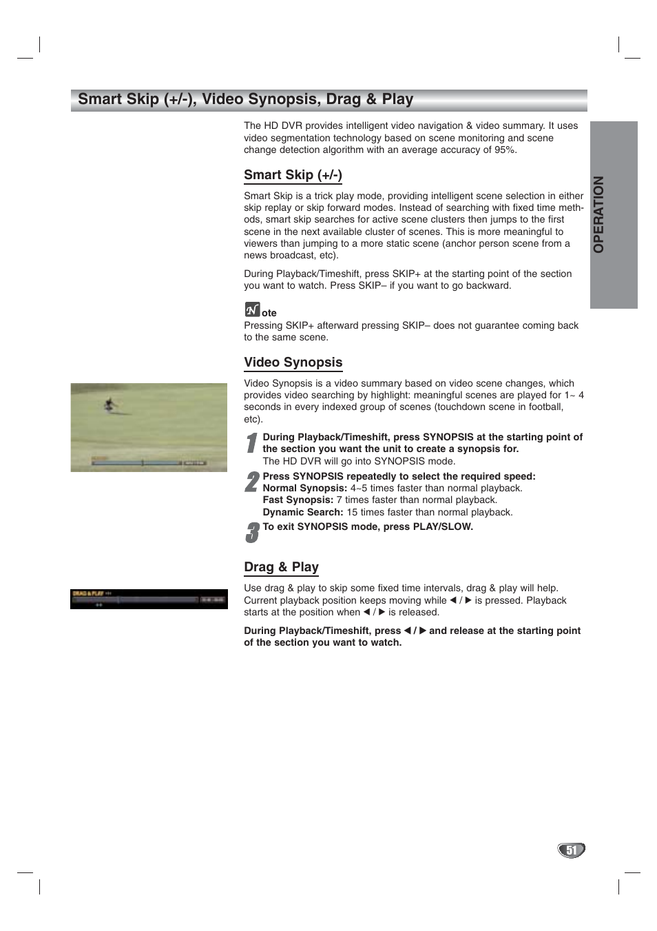 Smart skip (+/-), video synopsis, drag & play | LG LST-3410A User Manual | Page 51 / 68