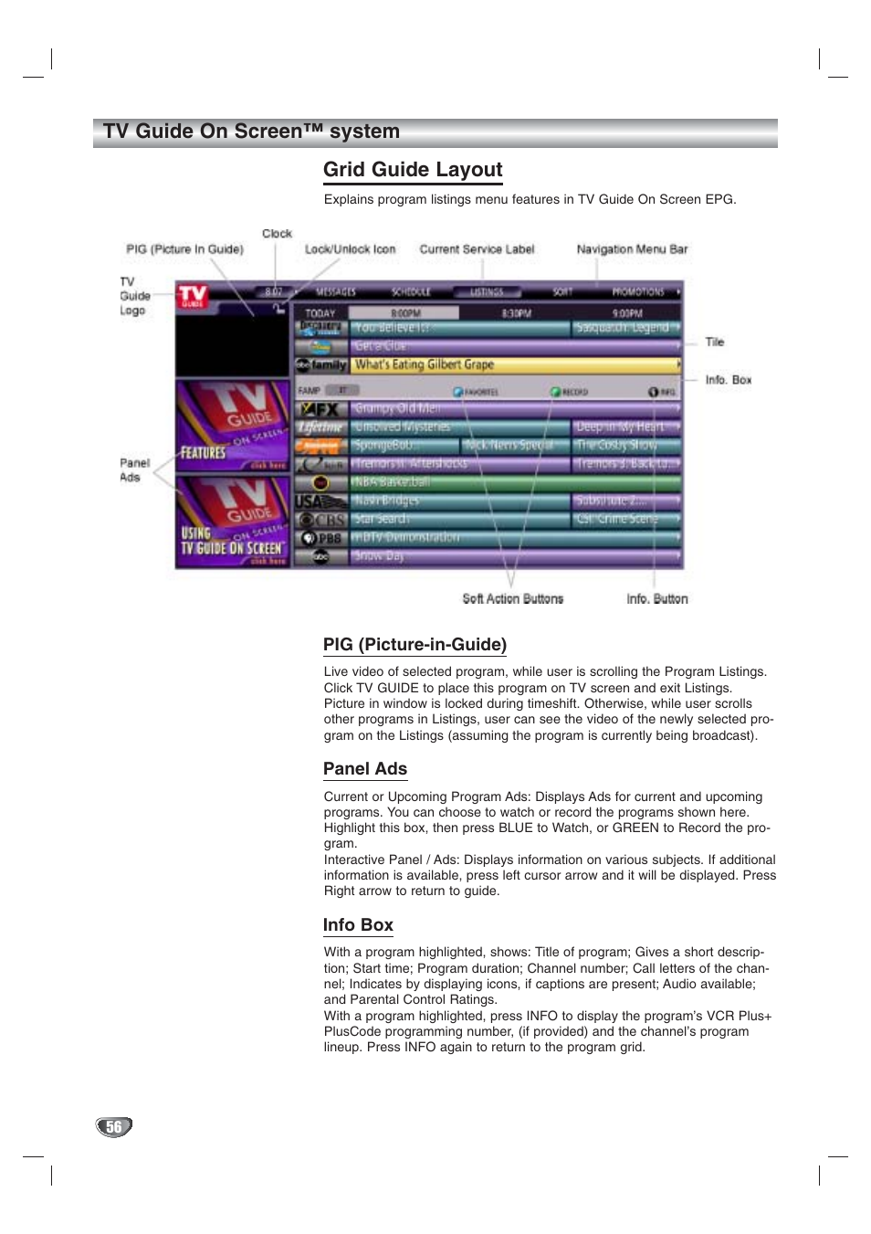 Tv guide on screen™ system grid guide layout | LG LST-3410A User Manual | Page 56 / 68