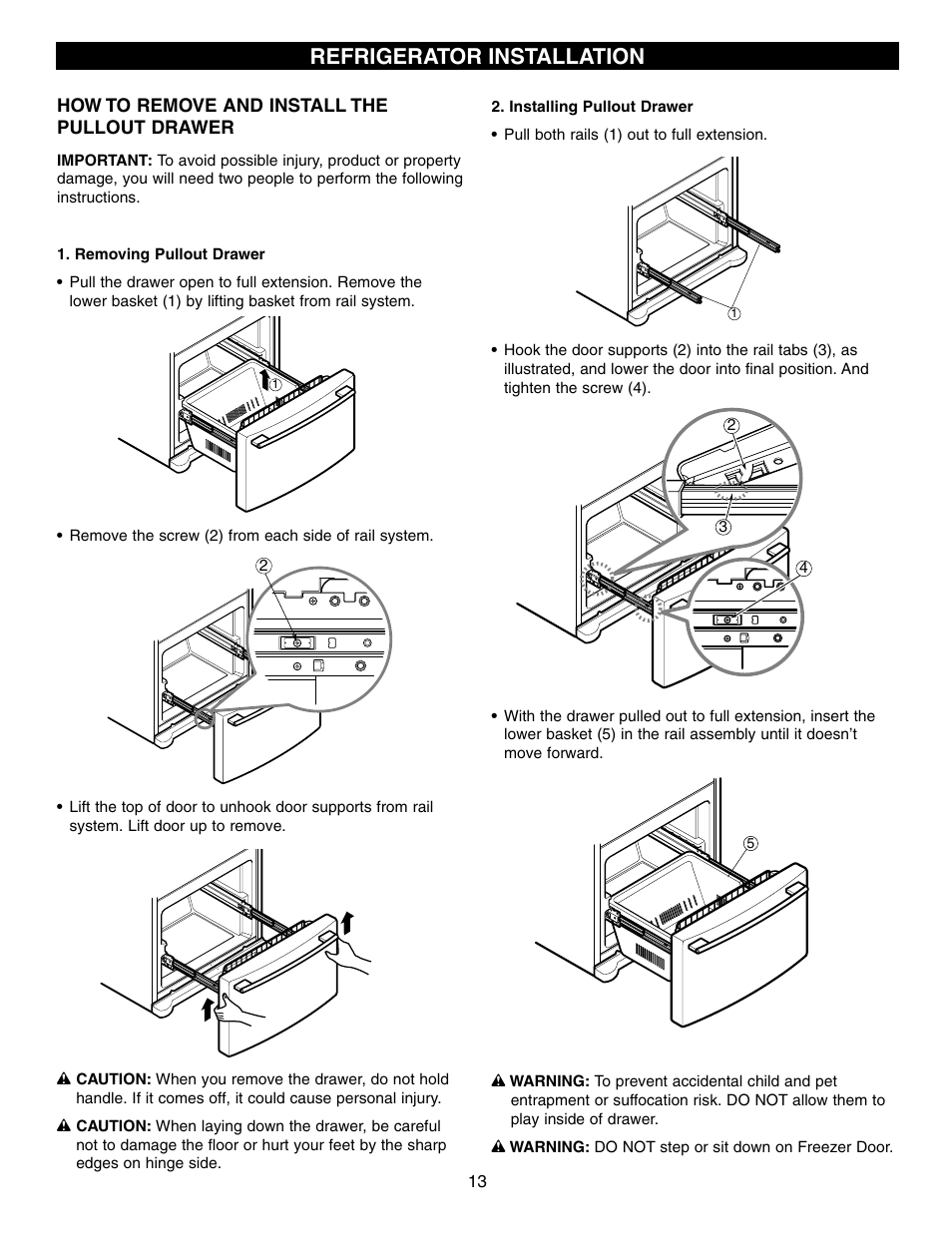 Refrigerator installation | LG LRFD21855 User Manual | Page 13 / 36