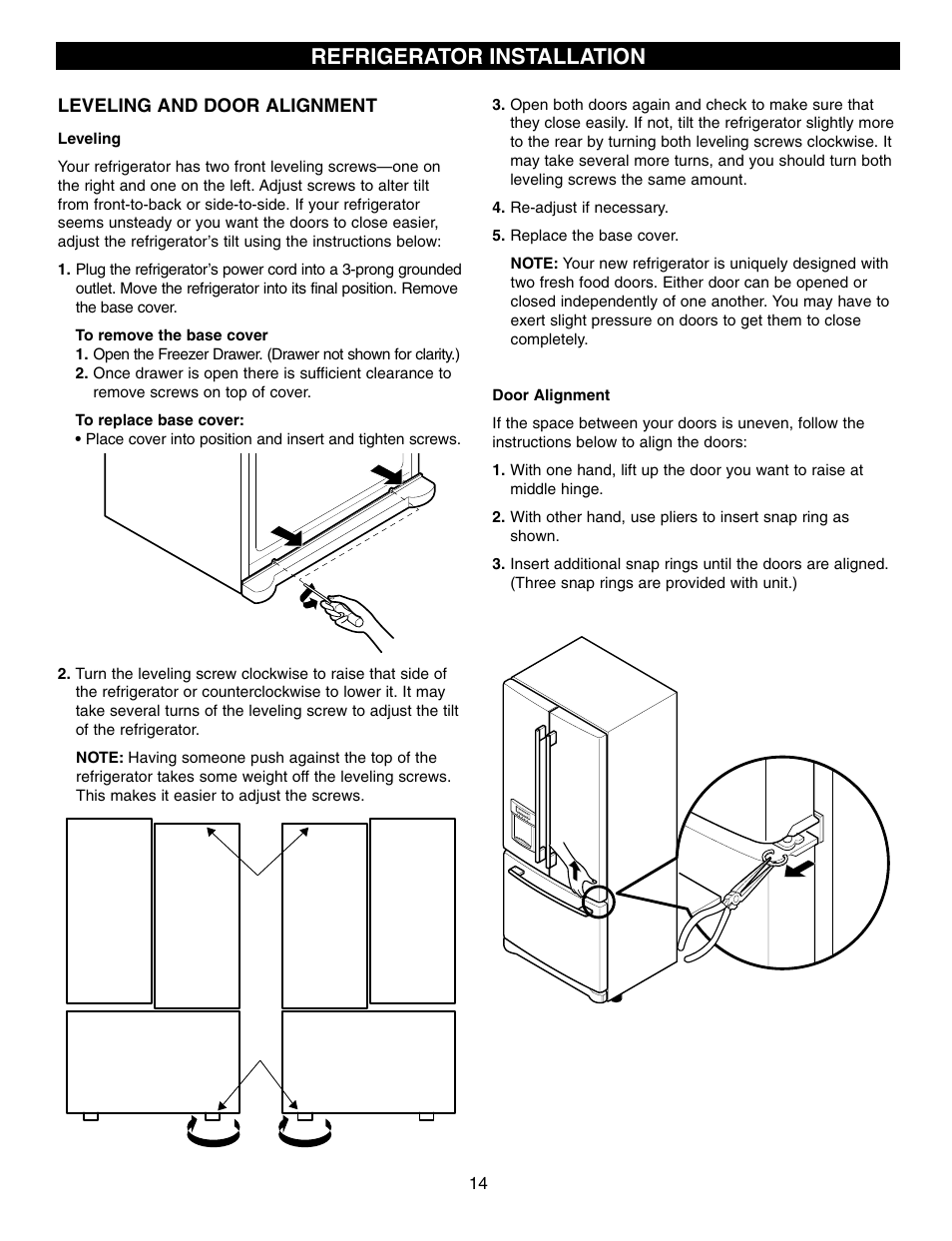 Refrigerator installation | LG LRFD21855 User Manual | Page 14 / 36