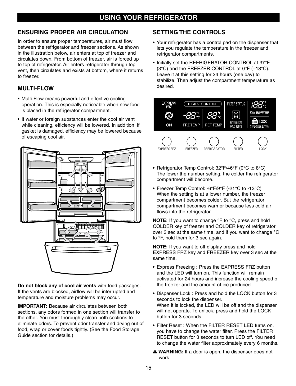 Using your refrigerator | LG LRFD21855 User Manual | Page 15 / 36