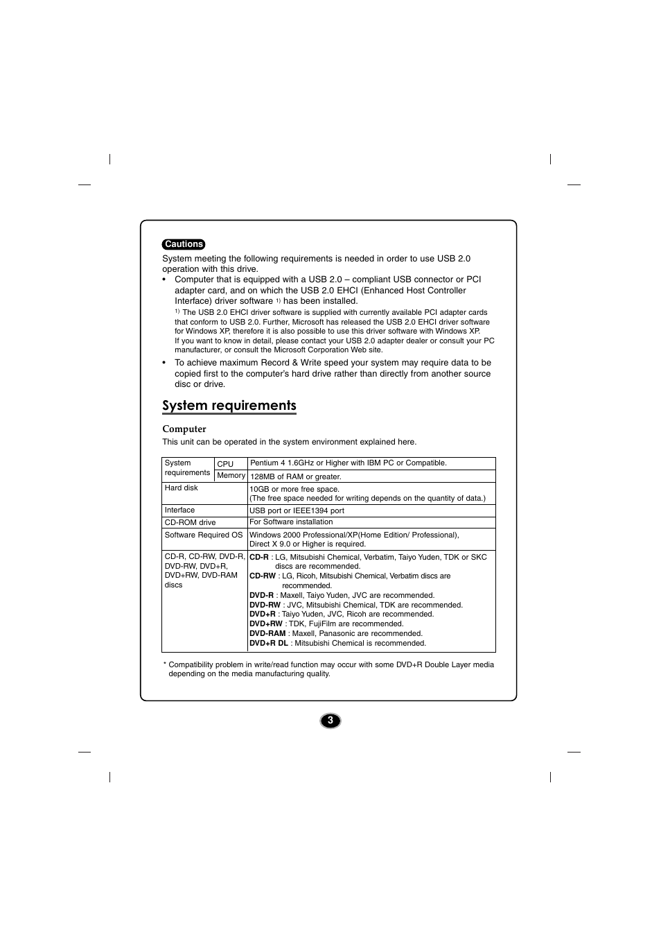 System requirements | LG GSA-5120D User Manual | Page 6 / 15