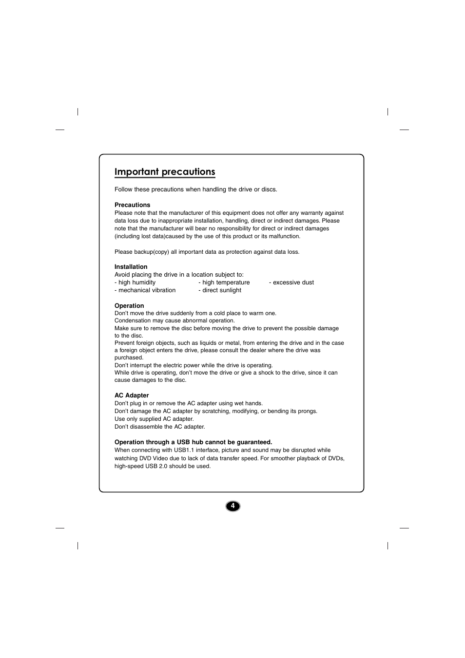 Important precautions | LG GSA-5120D User Manual | Page 7 / 15