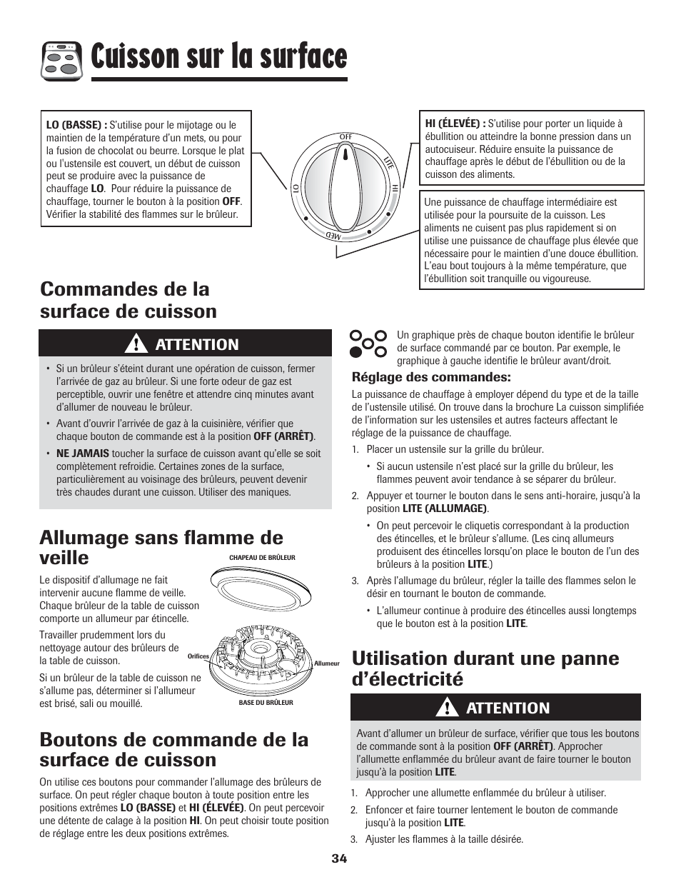 Cuisson sur la surface, Attention | LG 800 User Manual | Page 35 / 84