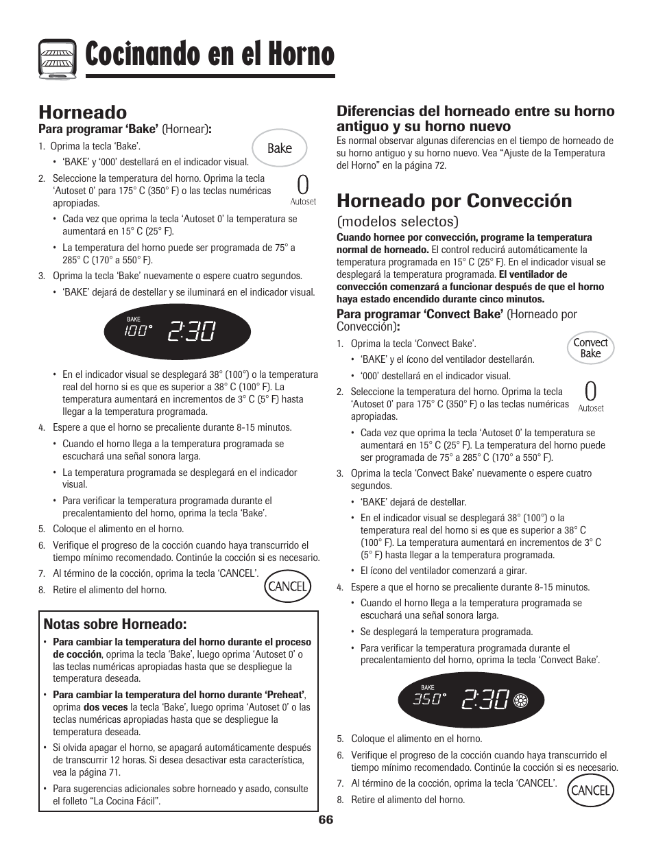 Cocinando en el horno, Horneado, Horneado por convección | Notas sobre horneado, Modelos selectos) | LG 800 User Manual | Page 67 / 84