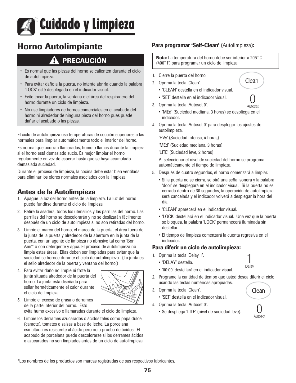 Cuidado y limpieza, Horno autolimpiante, Antes de la autolimpieza | Precaución | LG 800 User Manual | Page 76 / 84