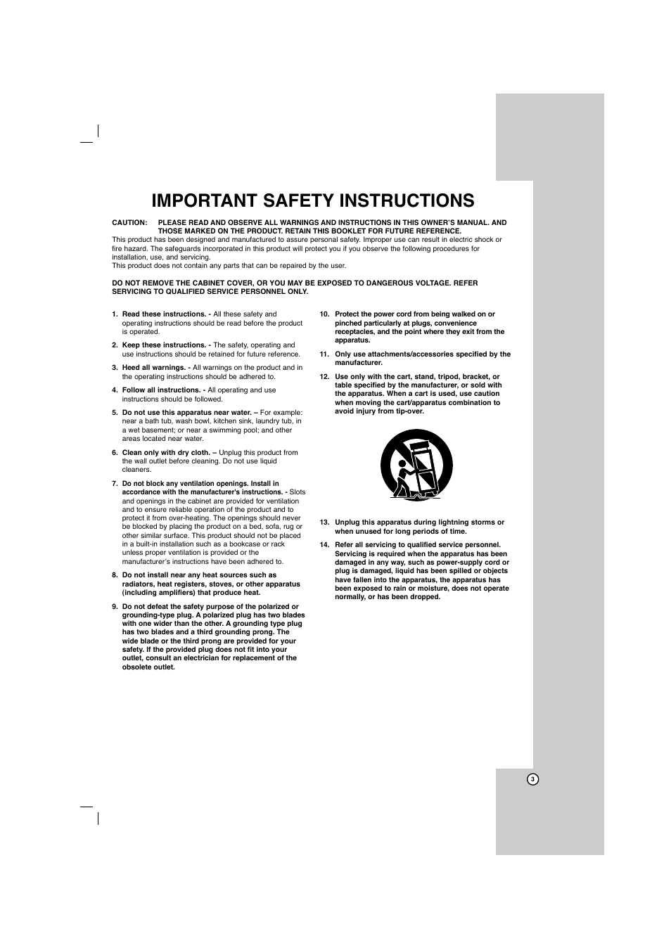Important safety instructions | LG LFD750 User Manual | Page 3 / 29
