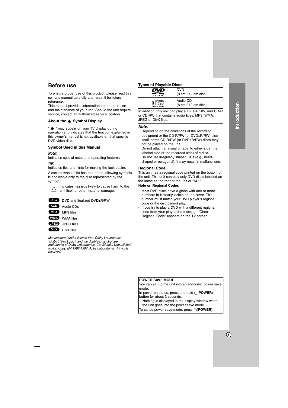 Before use, Introduction | LG LFD750 User Manual | Page 5 / 29