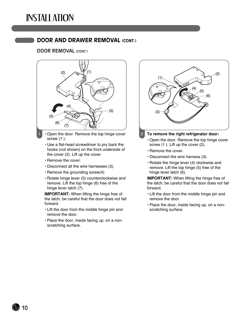 10 door and drawer removal | LG LFC21770 User Manual | Page 10 / 108