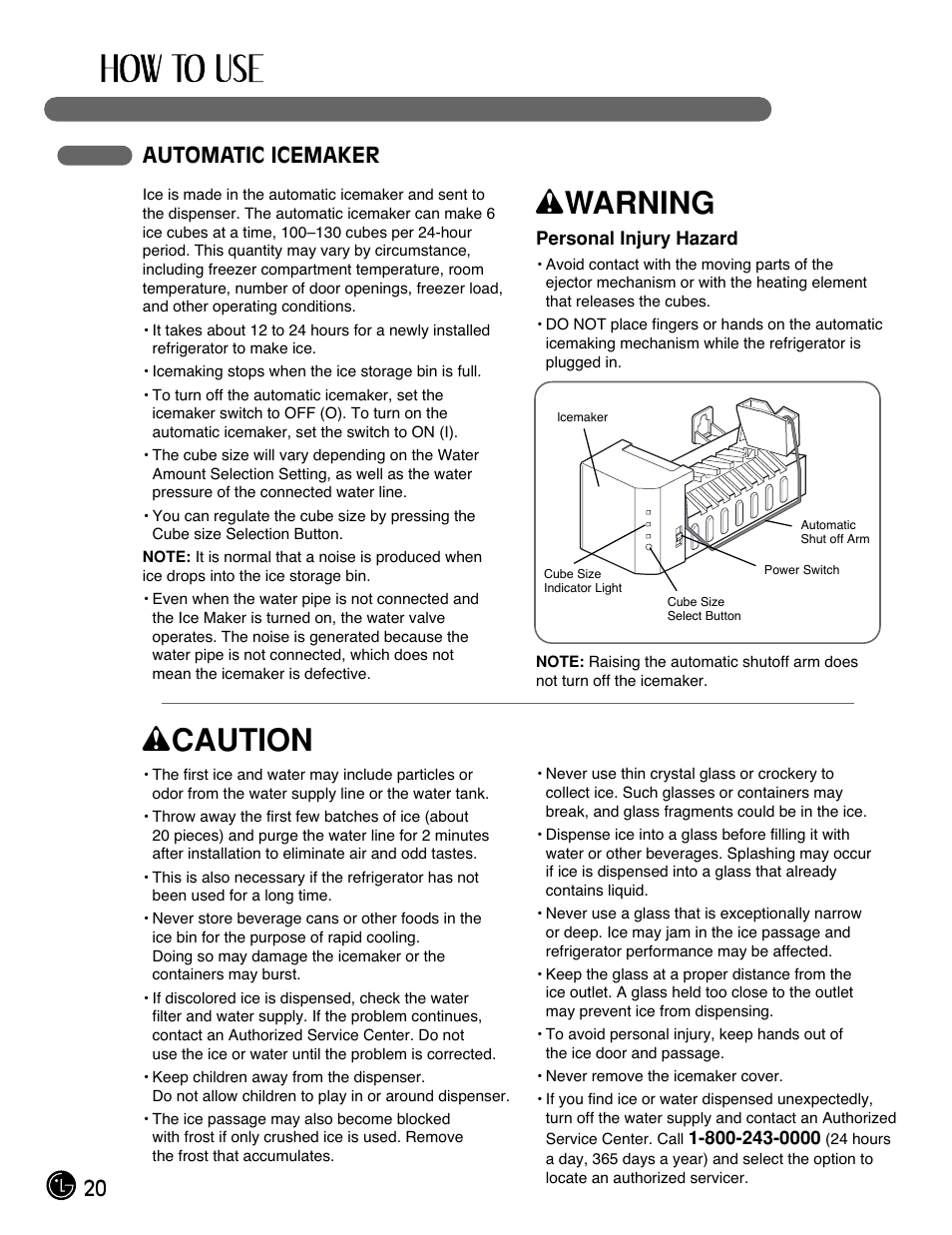 Wwarning, Wcaution, 20 automatic icemaker | LG LFC21770 User Manual | Page 20 / 108