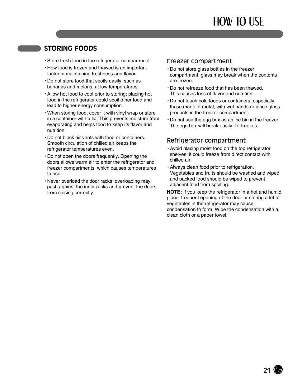 21 storing foods | LG LFC21770 User Manual | Page 21 / 108