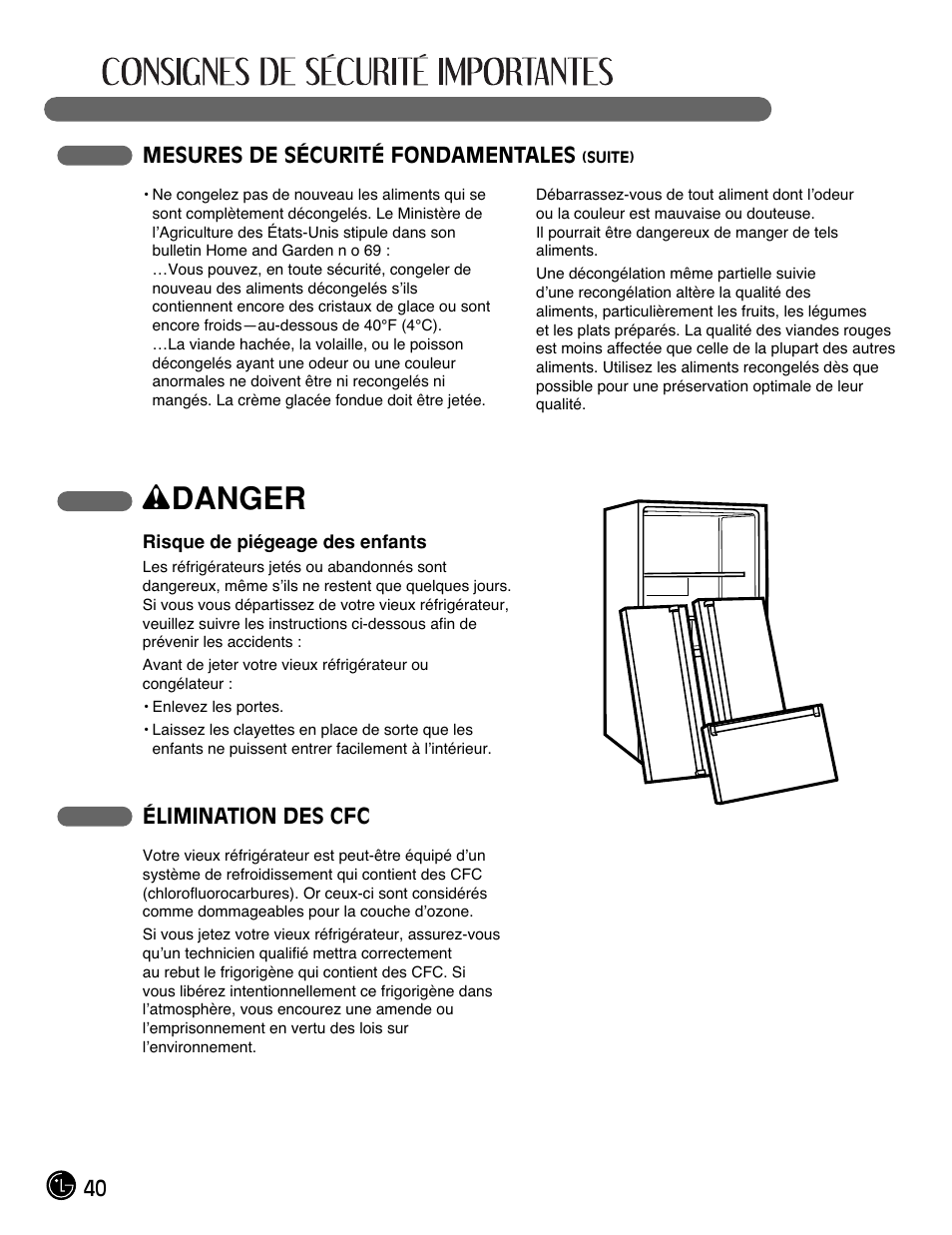 Wdanger | LG LFC21770 User Manual | Page 40 / 108