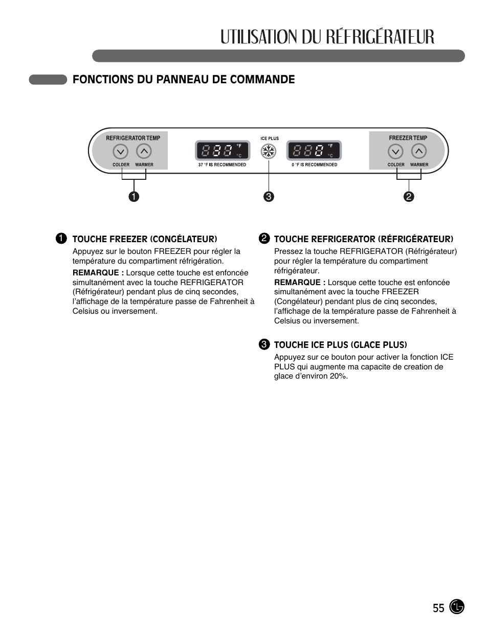 55 fonctions du panneau de commande | LG LFC21770 User Manual | Page 55 / 108
