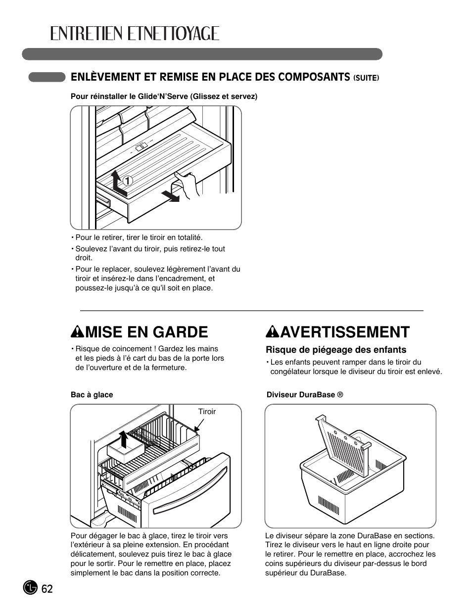 Wmise en garde, Wavertissement | LG LFC21770 User Manual | Page 62 / 108