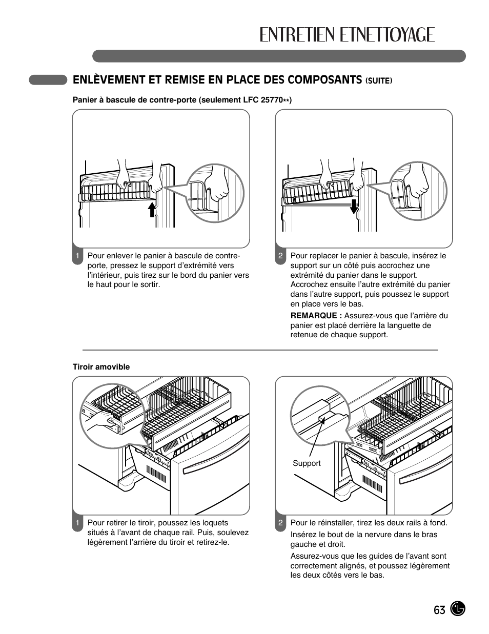 63 enlèvement et remise en place des composants | LG LFC21770 User Manual | Page 63 / 108