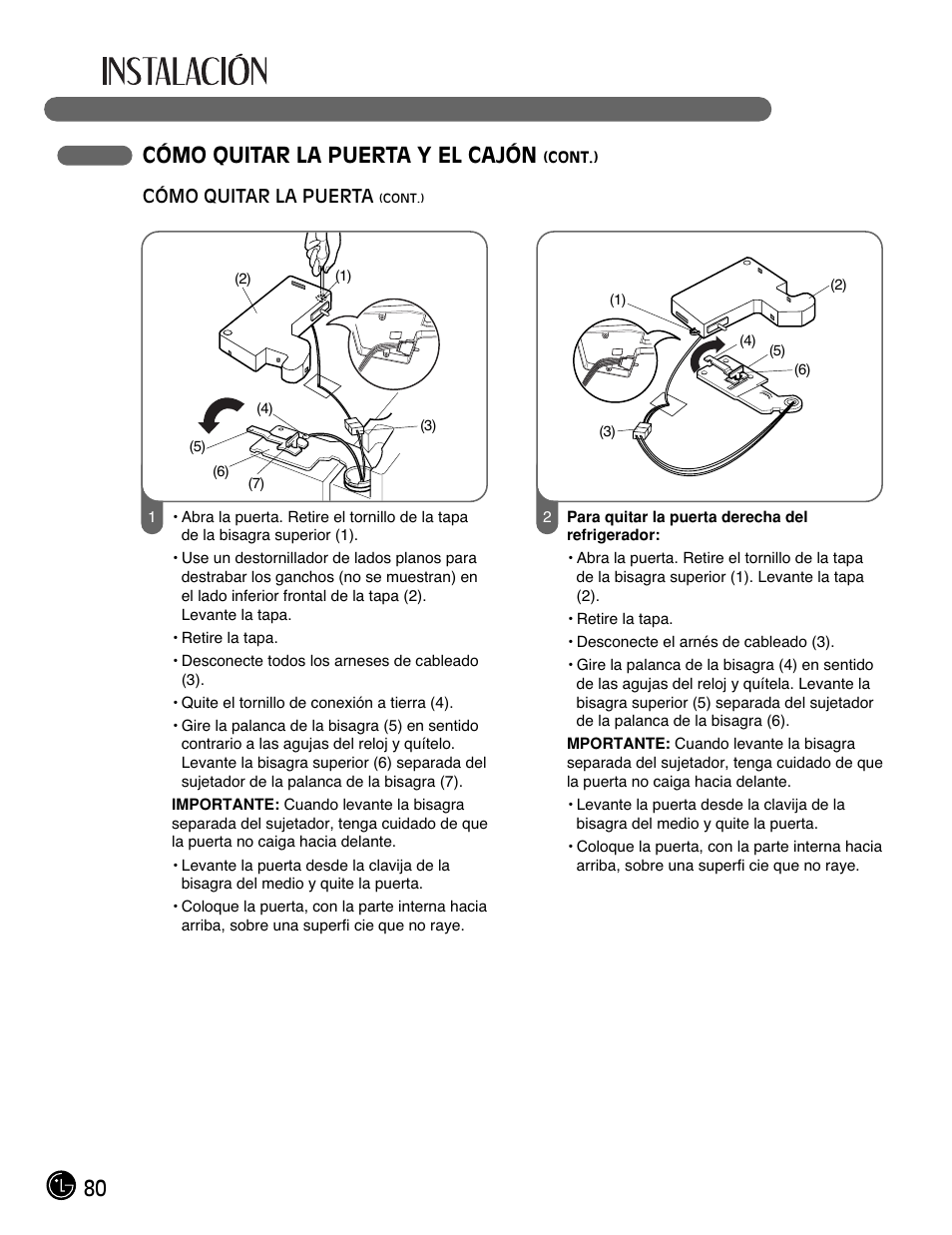 80 cómo quitar la puerta y el cajón | LG LFC21770 User Manual | Page 80 / 108