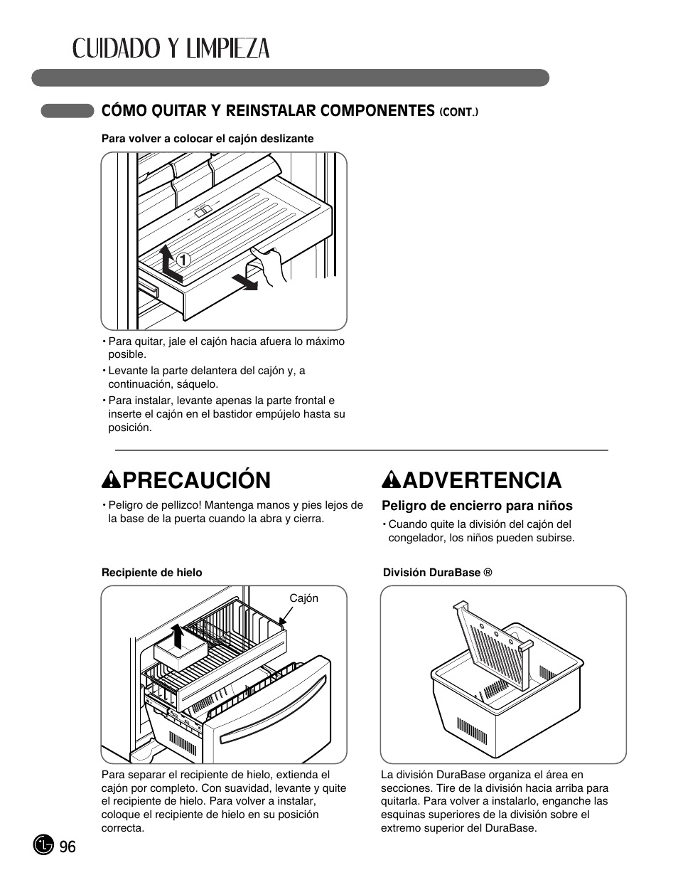 Wprecaución, Wadvertencia | LG LFC21770 User Manual | Page 96 / 108