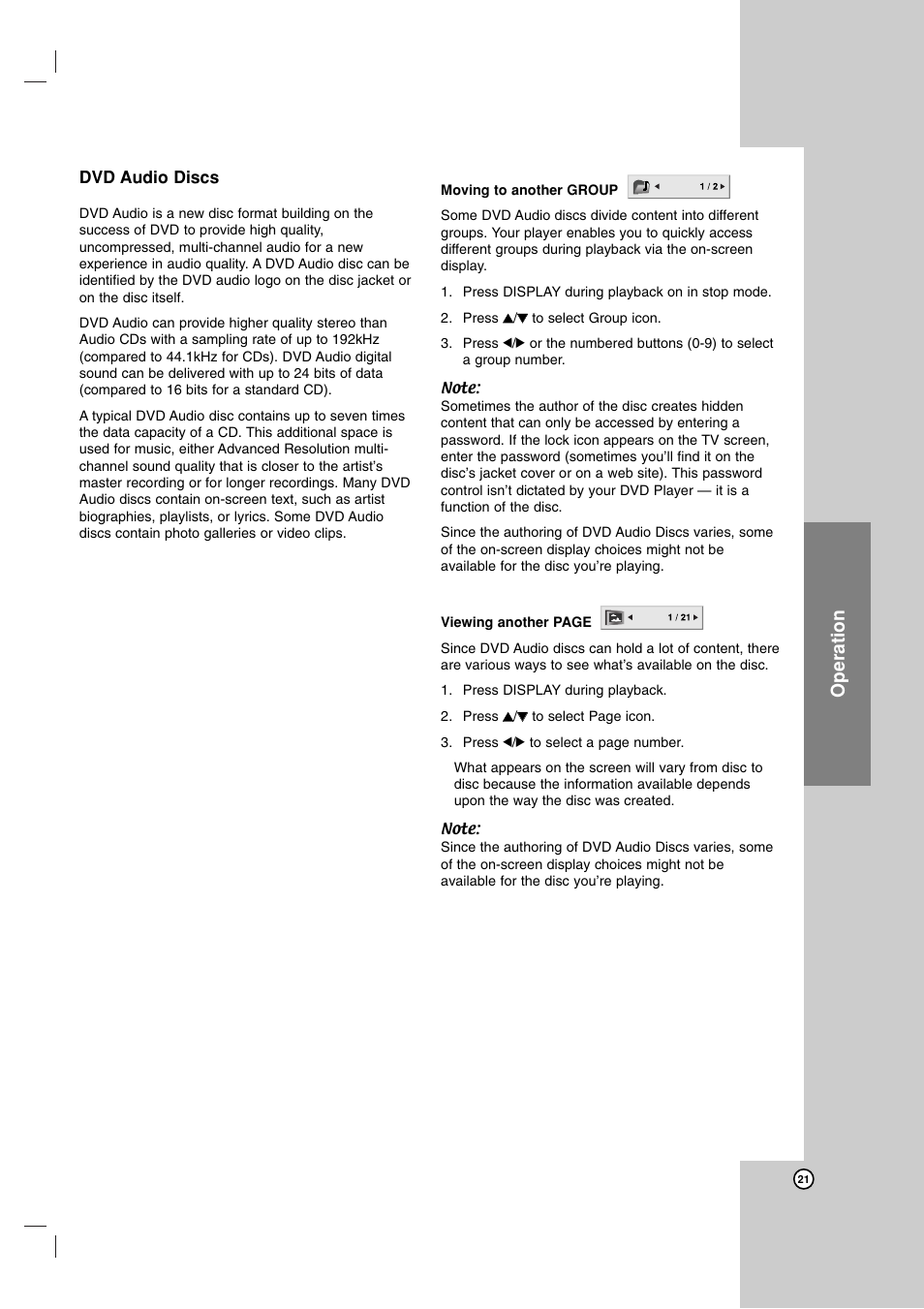 Operation | LG LDA-511 User Manual | Page 21 / 34