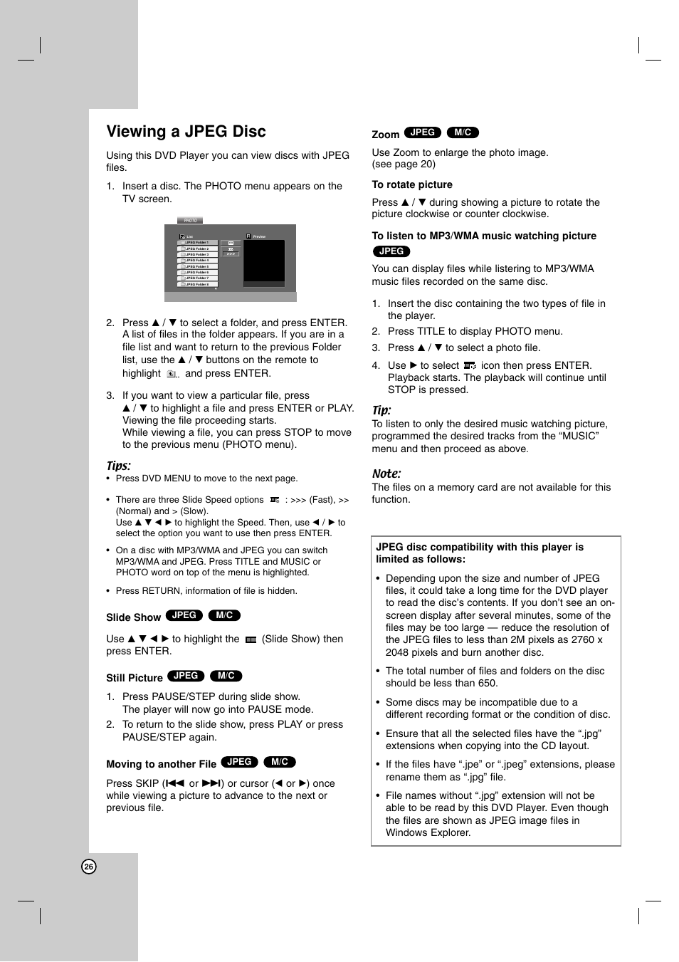 Viewing a jpeg disc | LG LDA-511 User Manual | Page 26 / 34