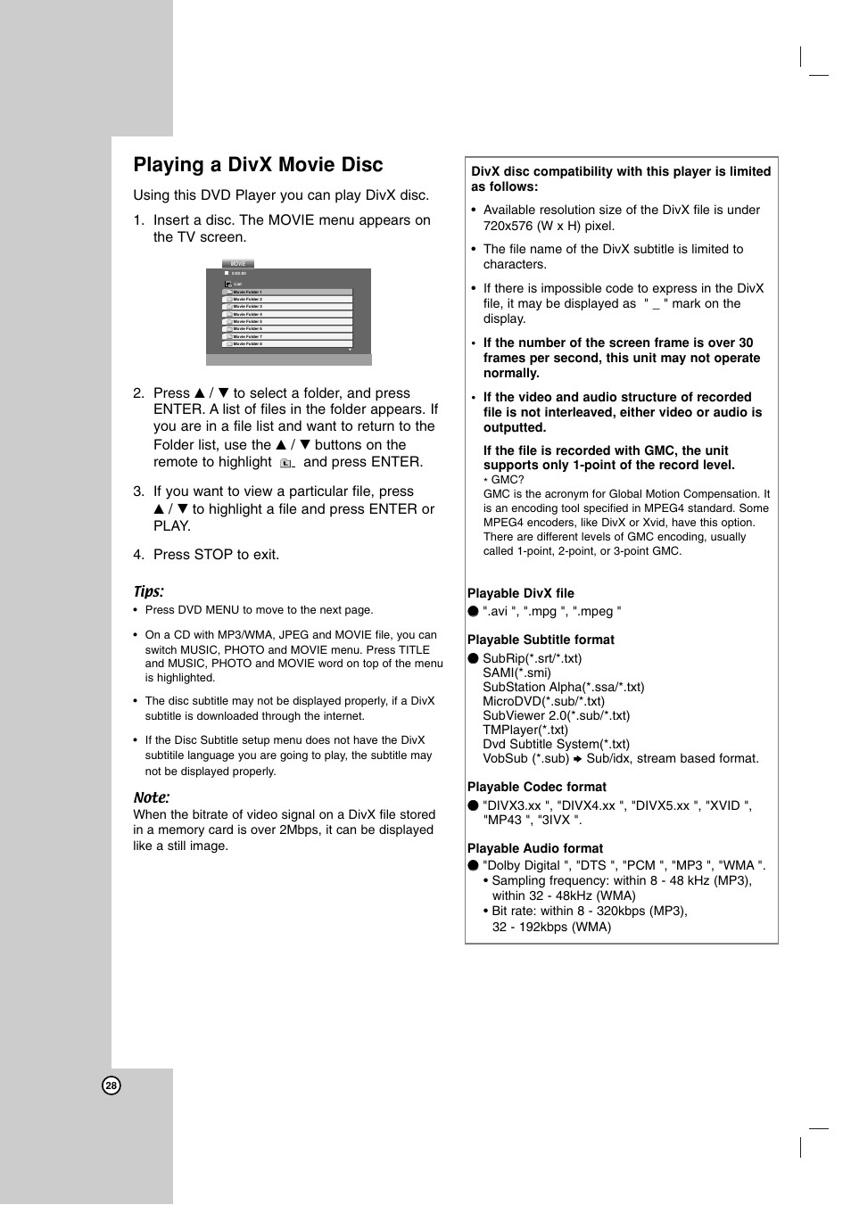 Playing a divx movie disc | LG LDA-511 User Manual | Page 28 / 34
