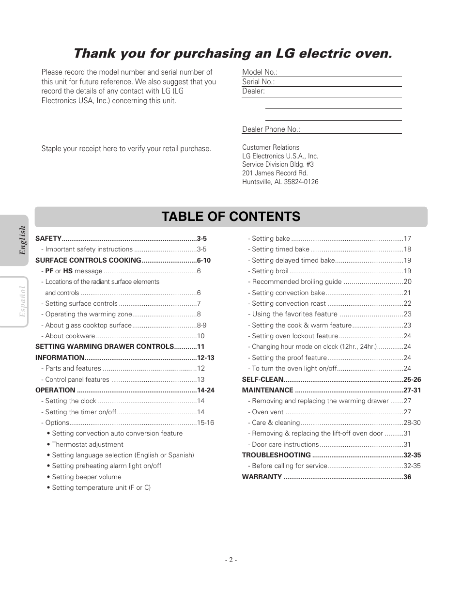 LG LRE30755SW User Manual | Page 2 / 72