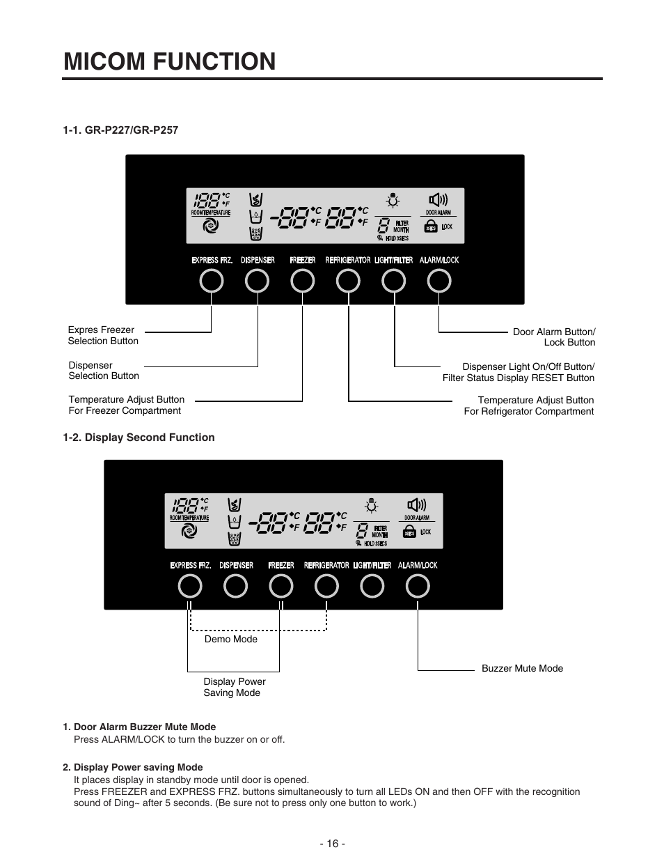 Micom function | LG SXS GR-P257/L257 User Manual | Page 18 / 99